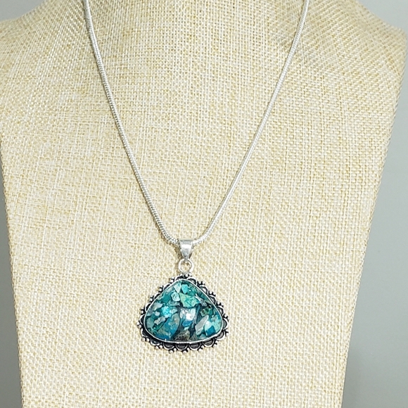 Chrysocolla necklace, 925 silver copper chrysocolla gemstone pendant necklace - Picture 10 of 11